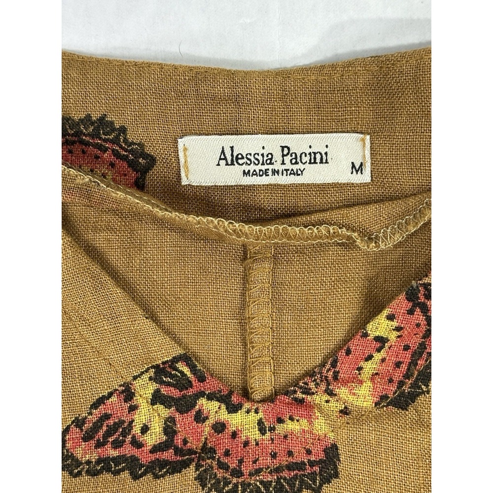 Alessia Pacini Linen Butterfly Blouse Women's Medium Brown Made in Italy Top - Picture 2 of 6